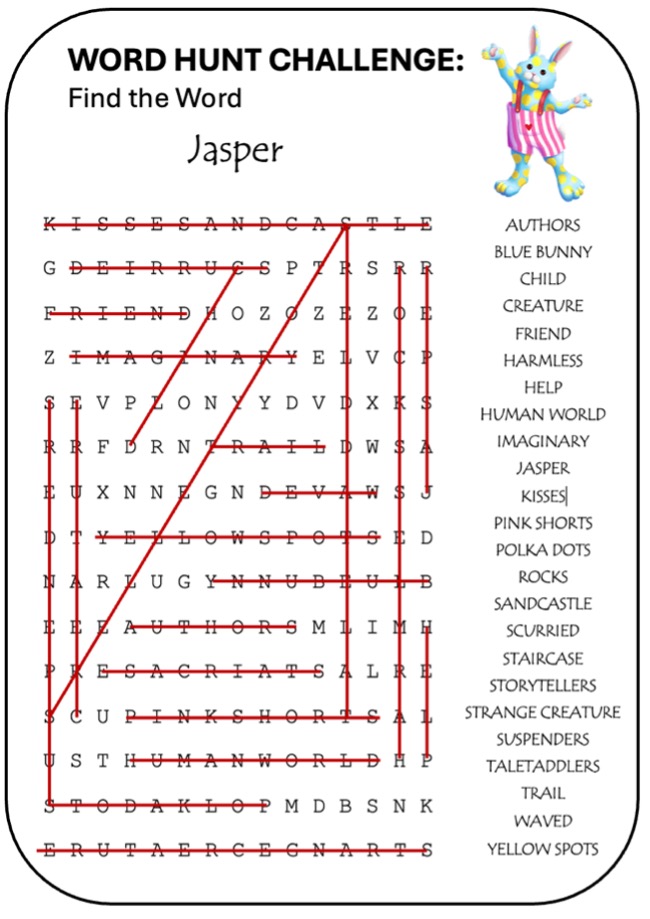 Word hunt challenge for ‘Jasper’ Solution in the Ethan Fox October 2024 newsletter, reader challenge.