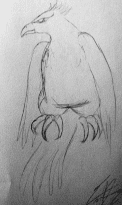 Early concept art of Poe the grimtailed dread perched, showcasing initial character design in Ethan Fox Books series