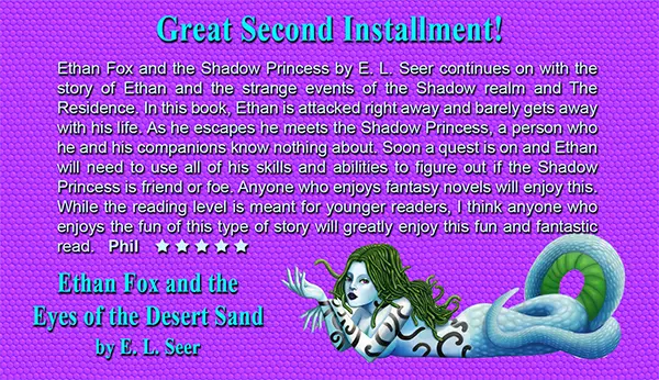 Brianna presents a five-star review for Ethan Fox and the Shadow Princess, book 2, highlighting the Ethan Fox series order.