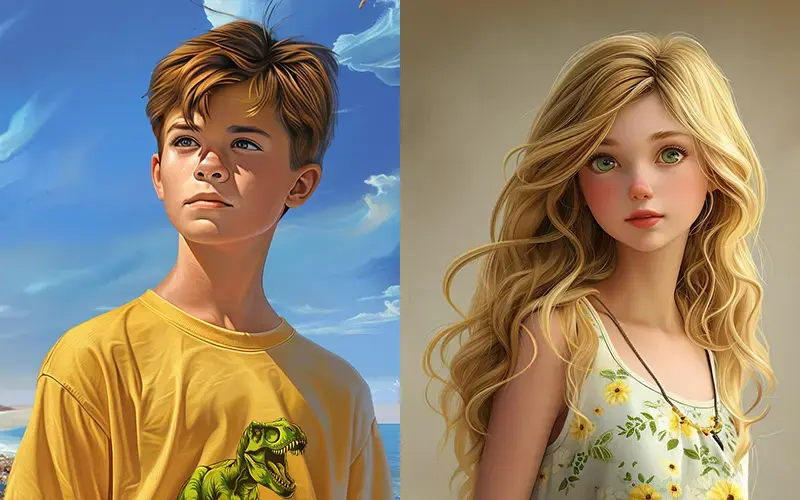 Ethan and Hayley in profile pose, symbolizing transformation journeys in fantasy protagonists.