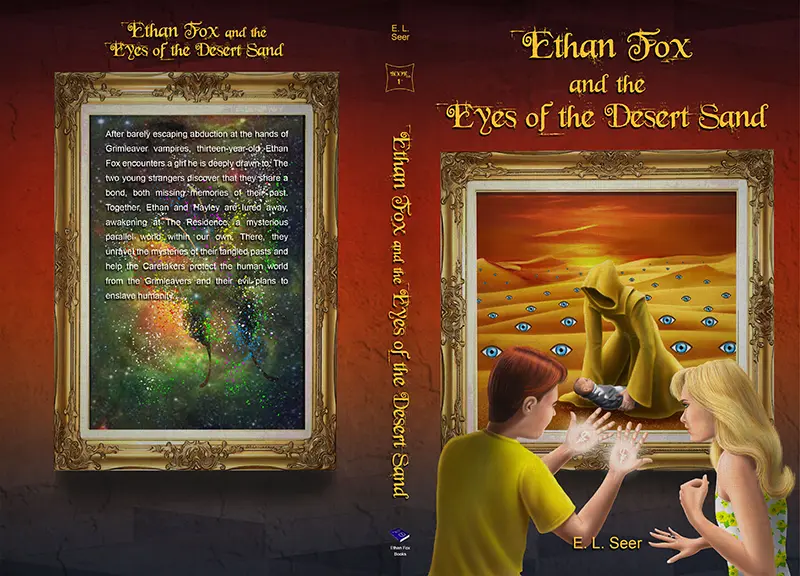 Full cover (front and back) of “Ethan Fox and the Eyes of the Desert Sand” book by E.L. Seer in the Ethan Fox Books series