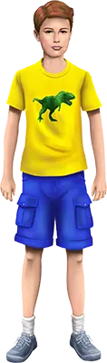 Ethan Fox’s hero’s journey depicted at age 13, wearing blue shorts, illustrating character evolution in the Ethan Fox series