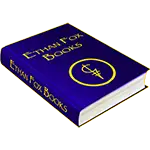 Ethan Fox Books logo featuring a dark blue book with Ethan and Stravis’ symbol representing the elemental world of Zephyr