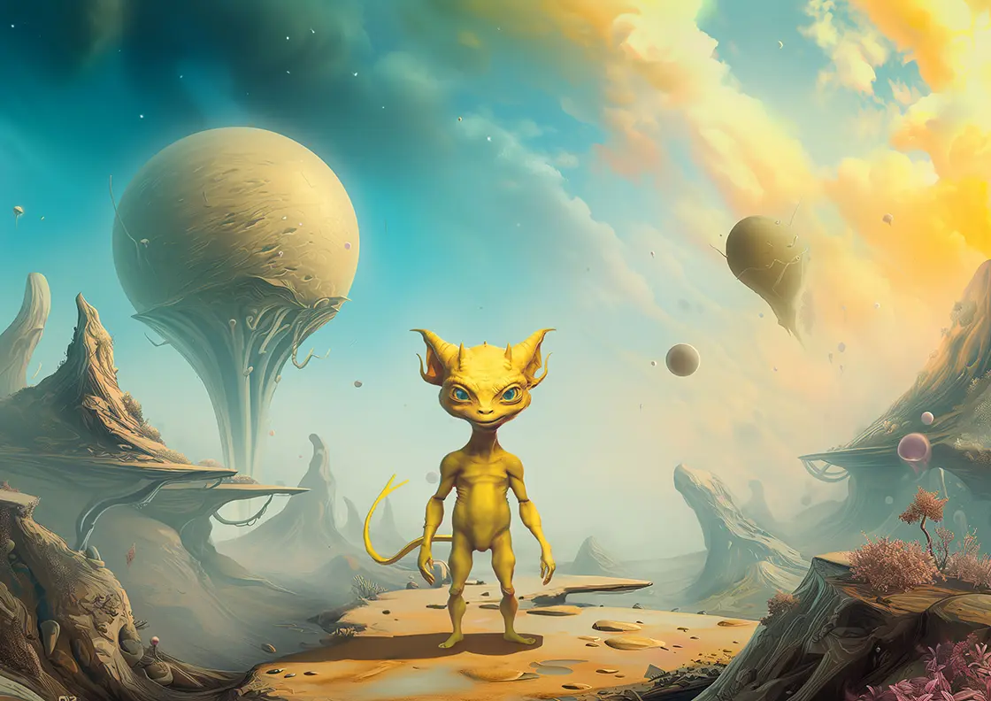 Kepler’s birth, the Yellow Pyrodevlin, set against elemental world Zephyr’s backdrop in children’s fantasy realms